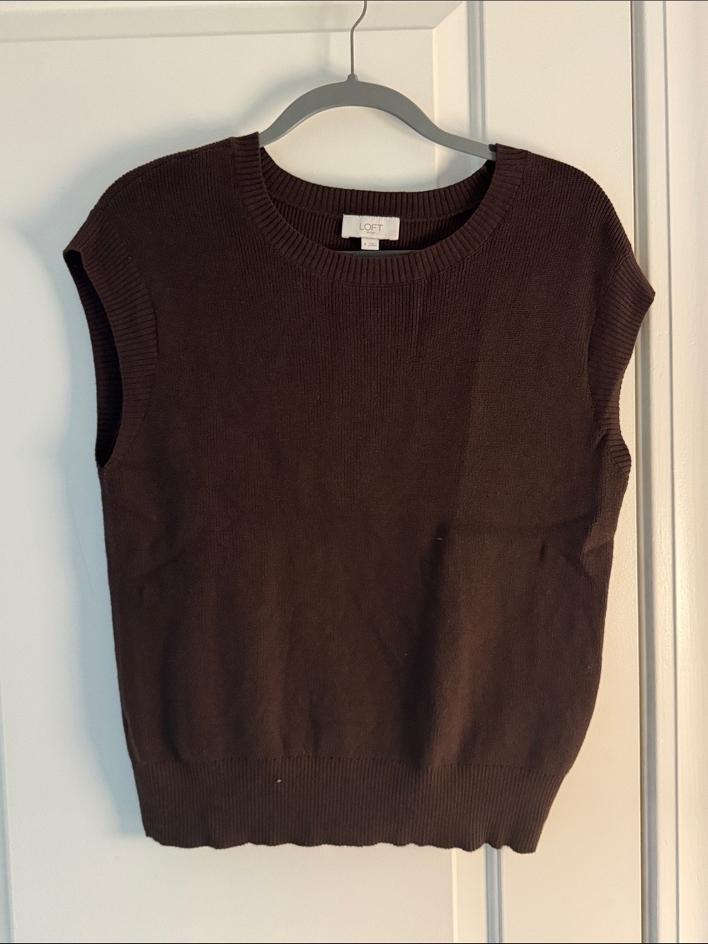 LOFT Brown Ribbed Crewneck Sweater